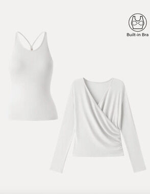 OGL Top Size XS NEW Two-Piece Set Cami with Surplice Ruched Top Cream Ivory